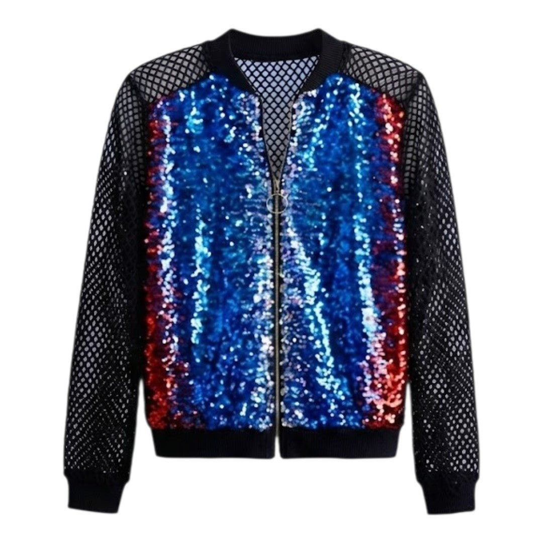 Sequin Mesh Bomber Jacket