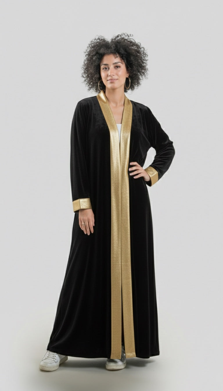 Abaya with gold stripes