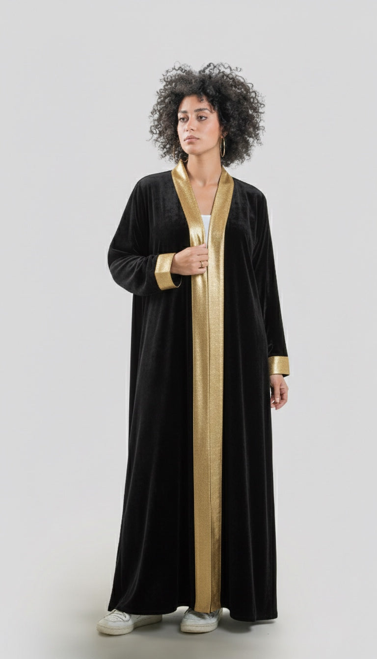 Abaya with gold stripes