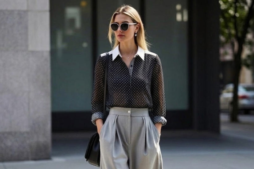Polka Dot Blouse — Contrast Collar