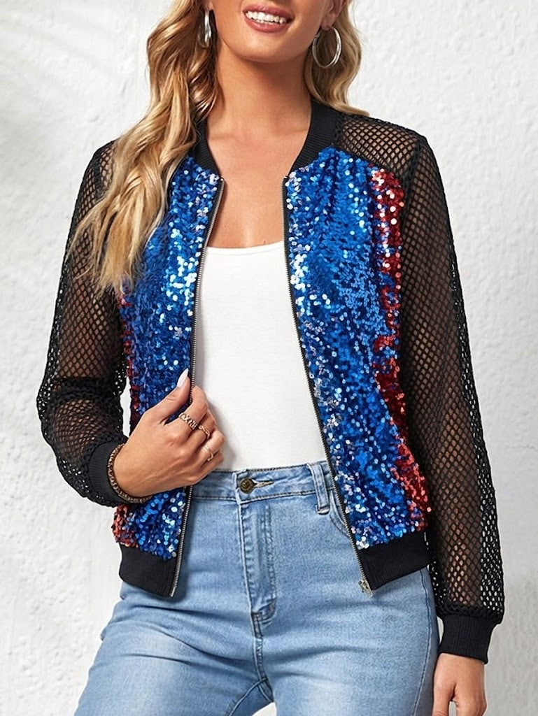 Sequin Mesh Bomber Jacket