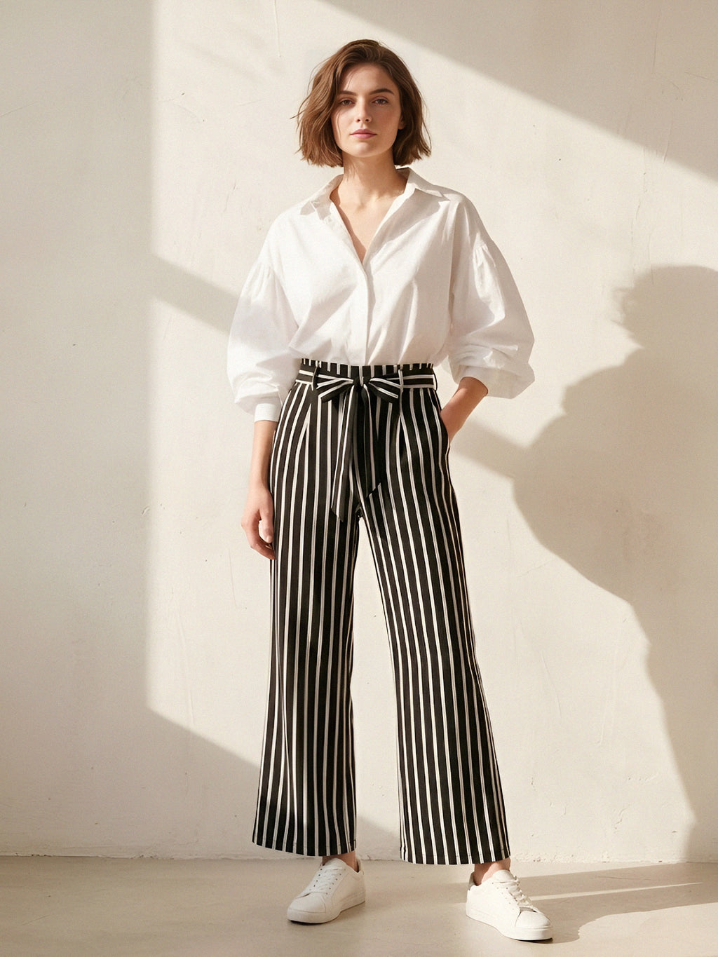 Tailored Stripe Pant — Wide Leg