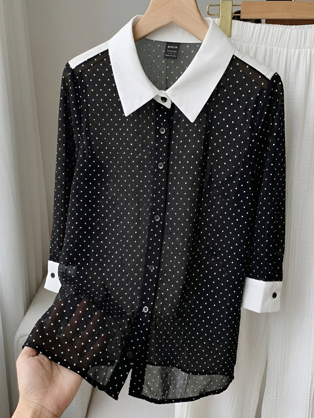 Polka Dot Blouse — Contrast Collar