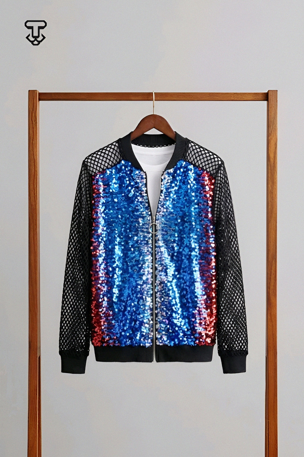 Sequin Mesh Bomber Jacket