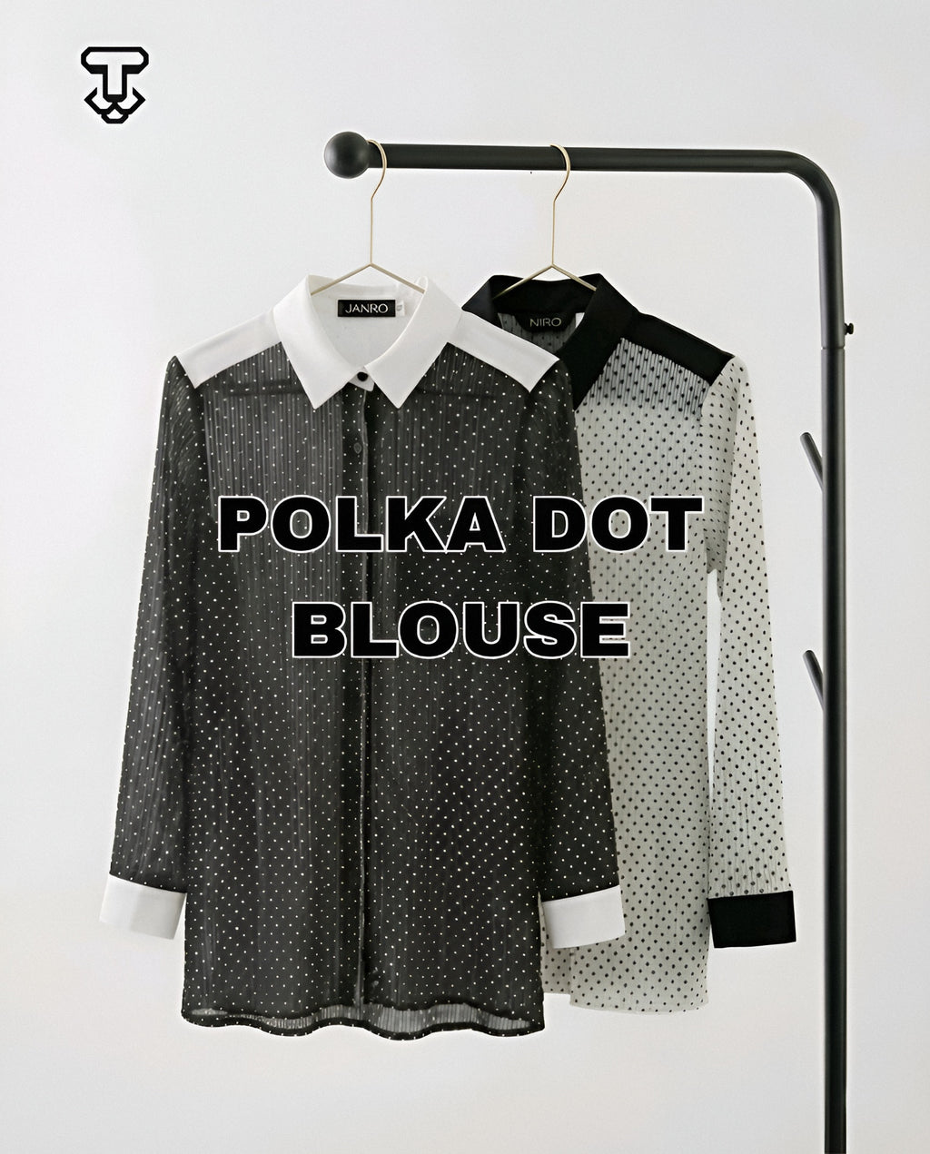 Polka Dot Blouse — Contrast Collar