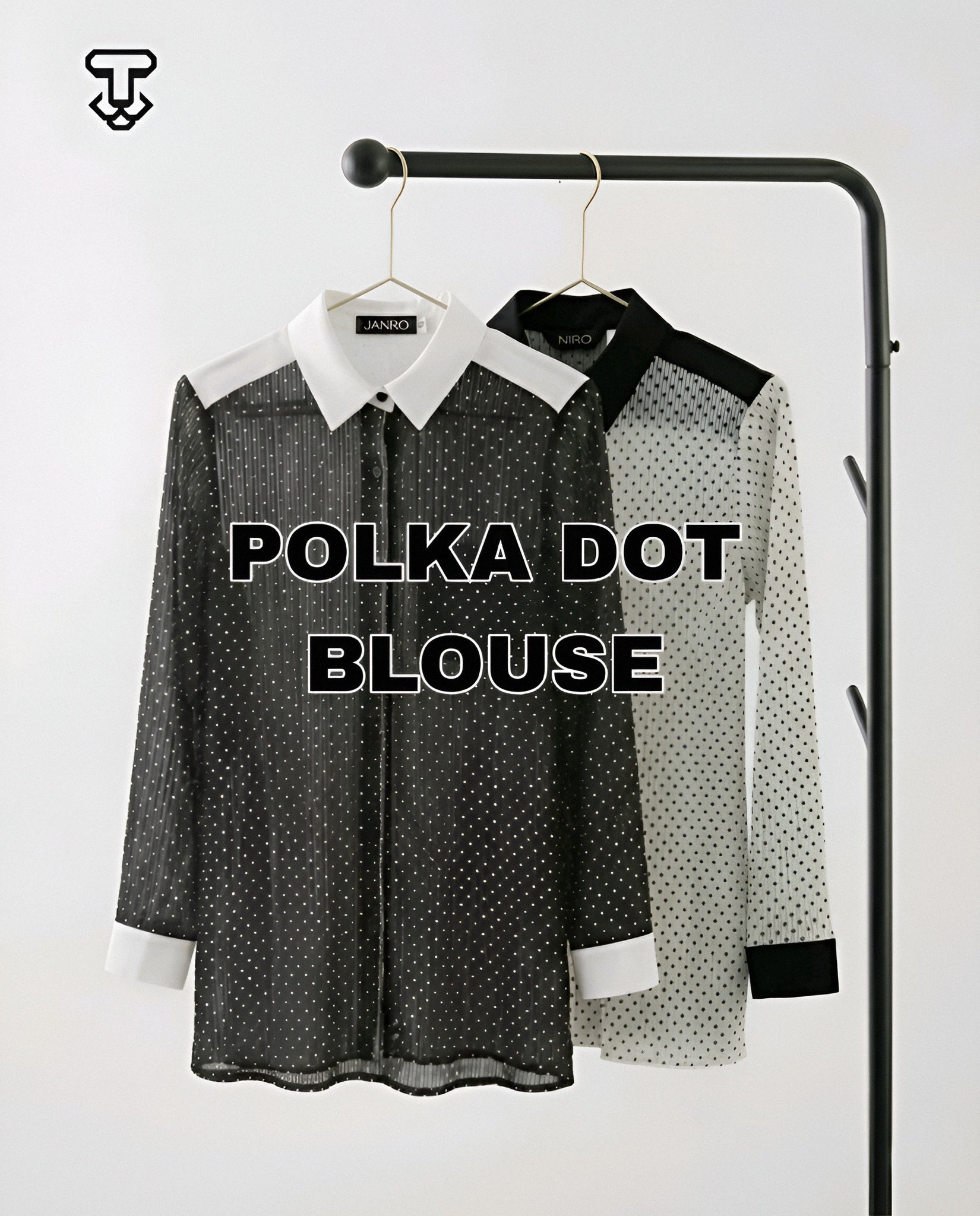 Polka Dot Blouse — Contrast Collar
