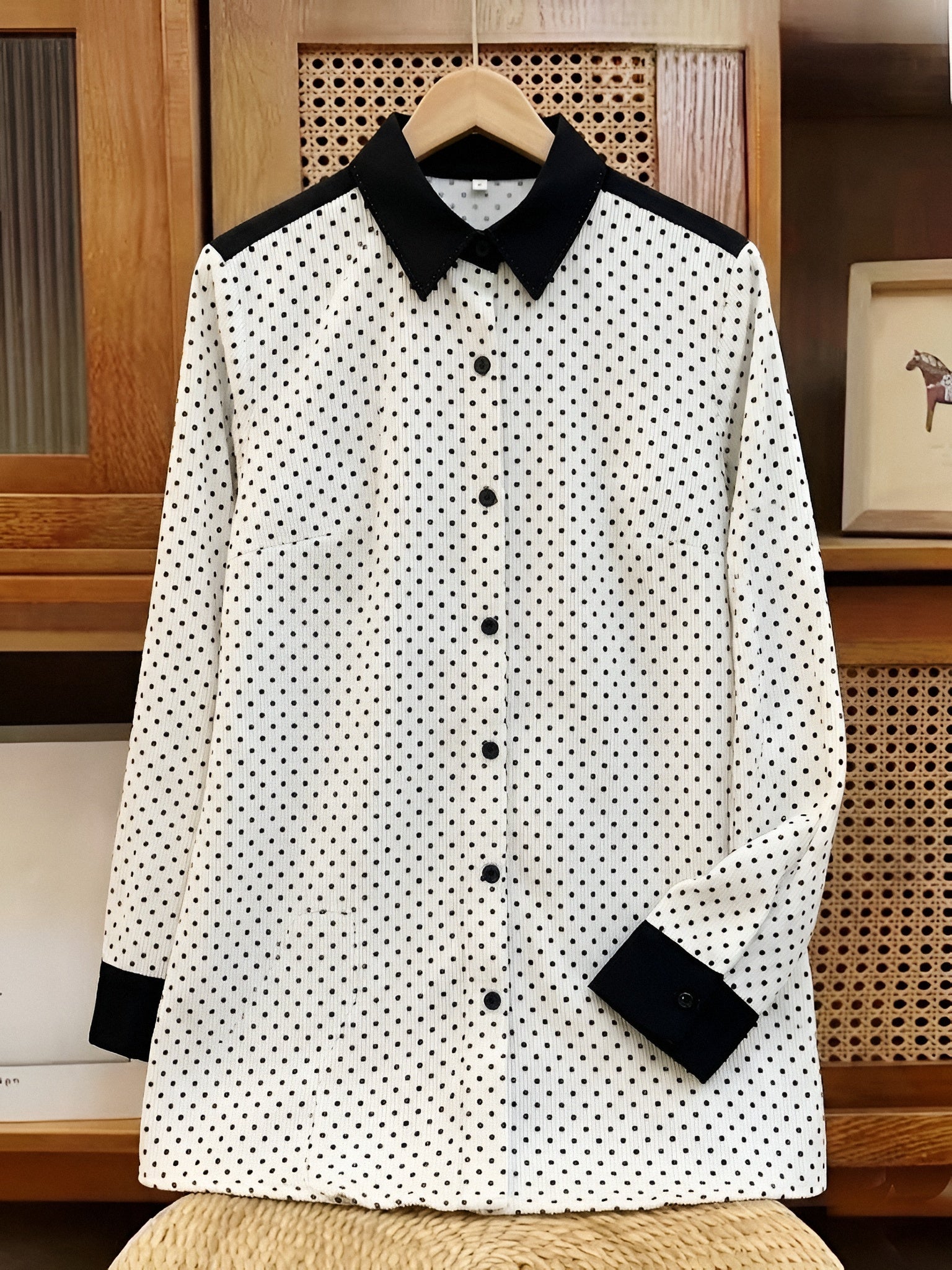 Polka Dot Blouse — Contrast Collar