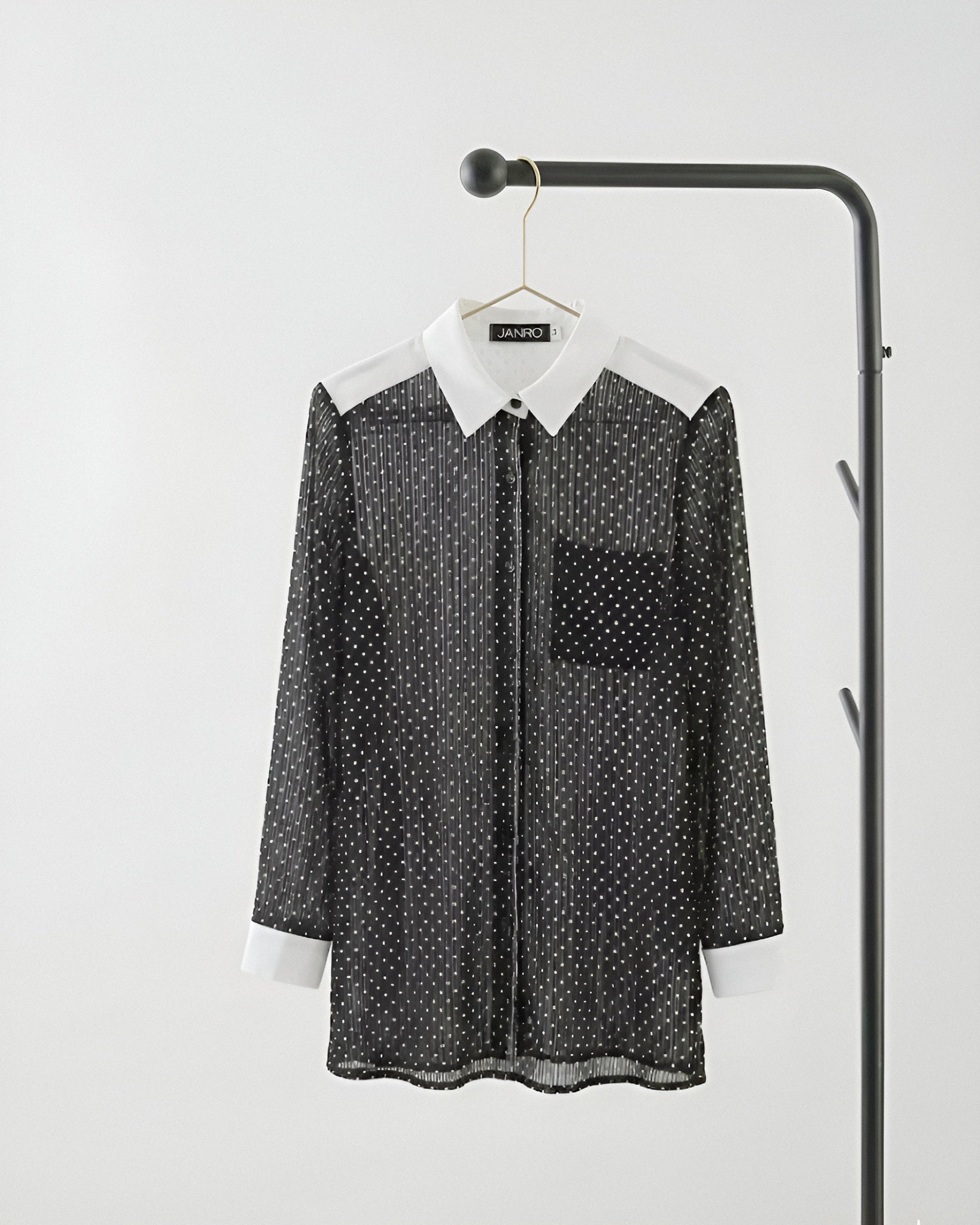 Polka Dot Blouse — Contrast Collar