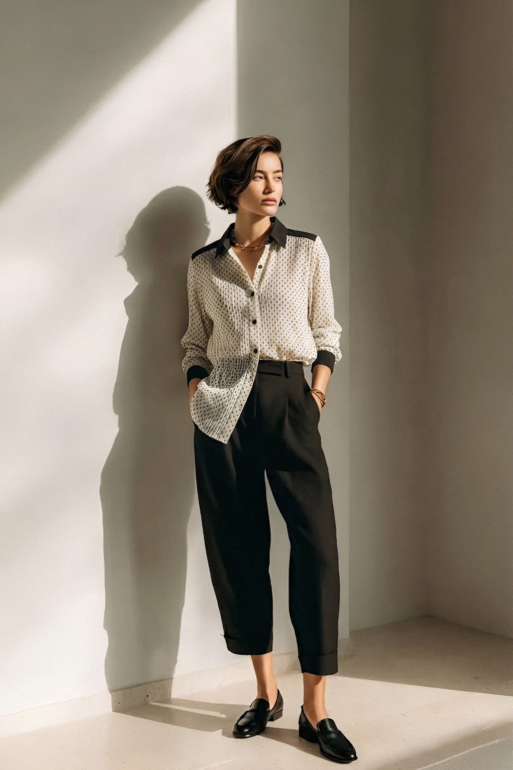 Polka Dot Blouse — Contrast Collar
