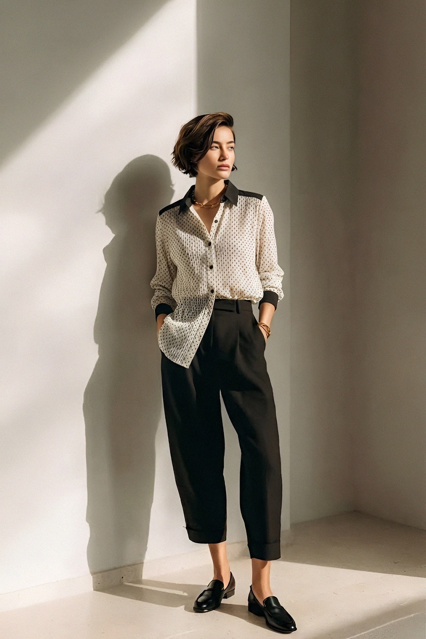 Polka Dot Blouse — Contrast Collar